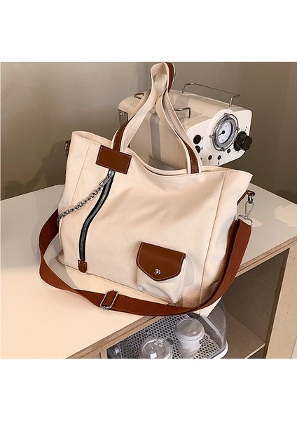 Kanvas Çanta Basit Taşınabilir Toto Çanta Büyük Kapasiteli Üniversite Öğrencisi Okul Çantası Tek Omuzlu Kadın Çantası (Yurt Dışından) fırsatları