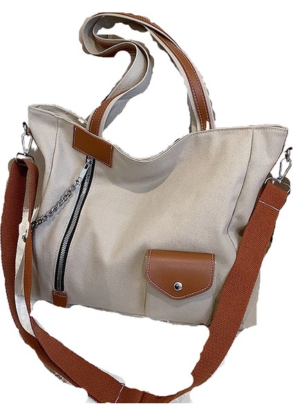 Kanvas Çanta Basit Taşınabilir Toto Çanta Büyük Kapasiteli Üniversite Öğrencisi Okul Çantası Tek Omuzlu Kadın Çantası (Yurt Dışından)