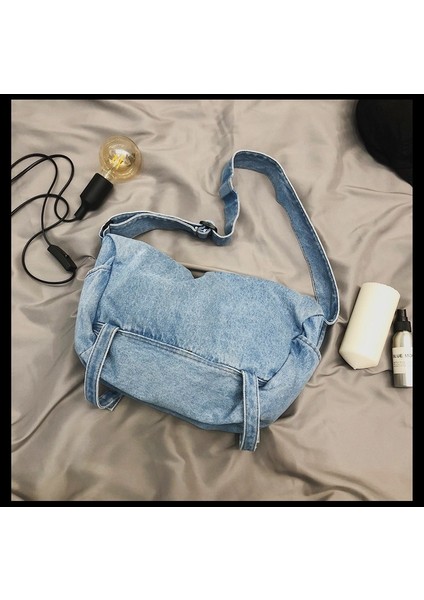 Retro Yıkanmış Denim Büyük Çanta Kadın Rahat Büyük Kapasiteli Tek Omuz Çapraz Çanta Kanvas Çanta (Yurt Dışından) modelleri