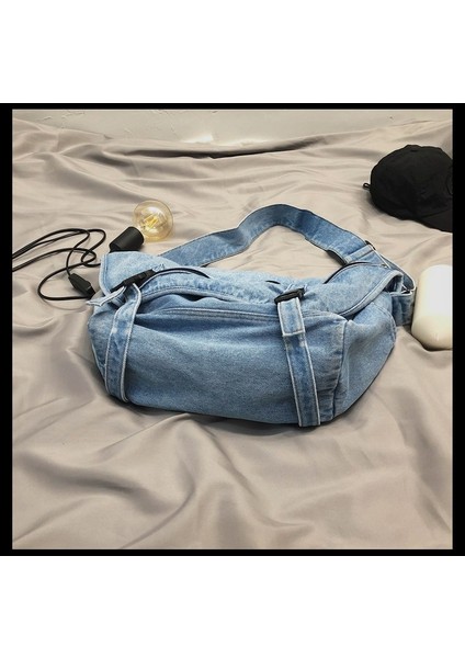 Retro Yıkanmış Denim Büyük Çanta Kadın Rahat Büyük Kapasiteli Tek Omuz Çapraz Çanta Kanvas Çanta (Yurt Dışından) fırsatları