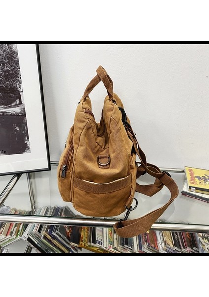 Yıkanmış Tuval Sırt Çantası Kadın Büyük Kapasiteli Tek Omuz Messenger Çanta Düz Renk Küçük Sırt Çantası (Yurt Dışından) modelleri