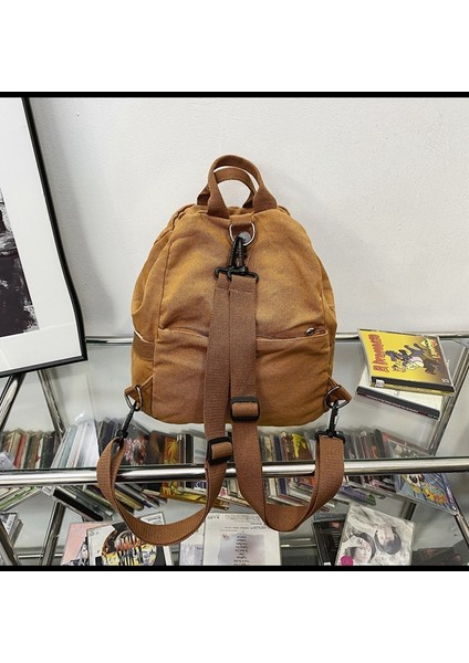 Yıkanmış Tuval Sırt Çantası Kadın Büyük Kapasiteli Tek Omuz Messenger Çanta Düz Renk Küçük Sırt Çantası (Yurt Dışından) fırsatları