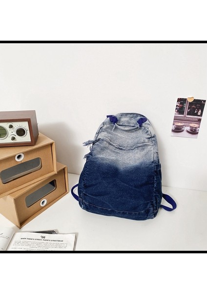 Yıkanmış Denim Tuval Sırt Çantası Moda Gradyan Okul Çantası (Yurt Dışından) indirimleri