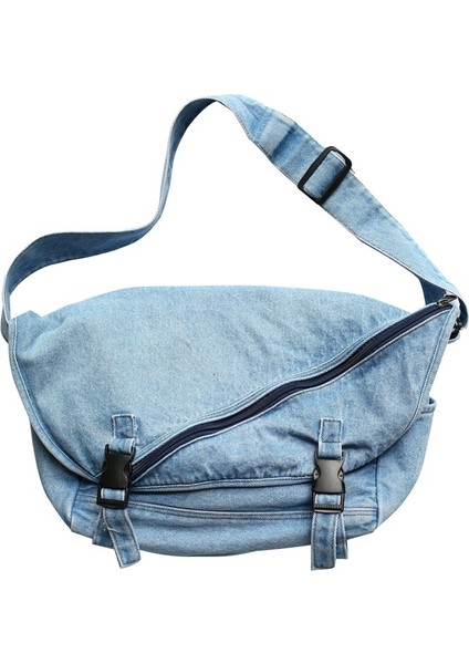 Retro Yıkanmış Denim Büyük Çanta Kadın Rahat Büyük Kapasiteli Tek Omuz Çapraz Çanta Kanvas Çanta (Yurt Dışından)