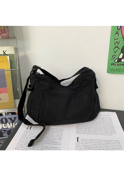 Tuval Çanta Kadın Rahat Büyük Kapasiteli Çapraz Çanta Düz Renk Omuz Çantası (Yurt Dışından) fırsatları