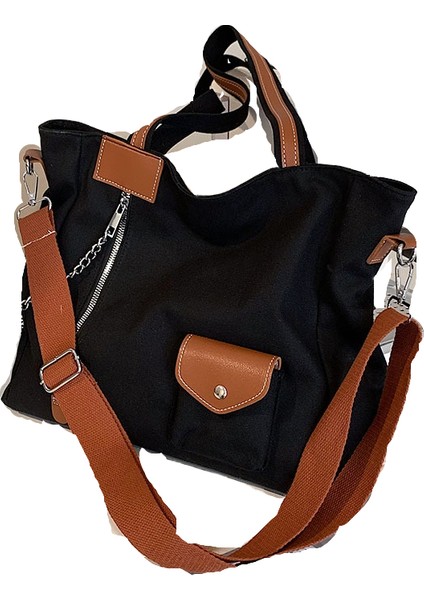 Kanvas Çanta Basit Taşınabilir Toto Çanta Büyük Kapasiteli Üniversite Öğrencisi Okul Çantası Tek Omuzlu Kadın Çantası (Yurt Dışından)