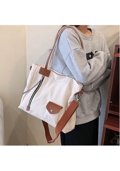 Kanvas Çanta Basit Taşınabilir Toto Çanta Büyük Kapasiteli Üniversite Öğrencisi Okul Çantası Tek Omuzlu Kadın Çantası (Yurt Dışından) modelleri