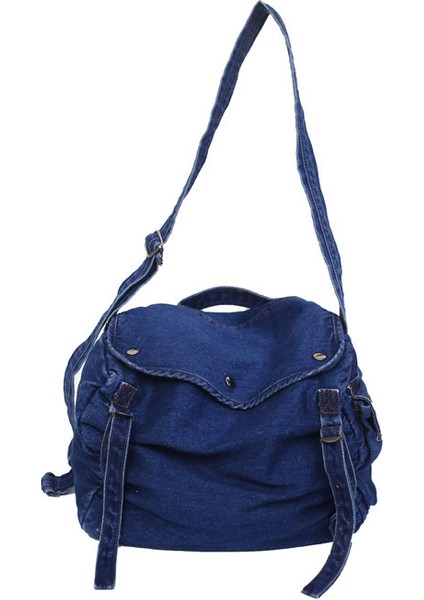 Denim Kanvas Çanta Far Tarzı Kadın Çanta Basit Düz Renk Öğrenci Tek Omuz Çapraz Çanta (Yurt Dışından)