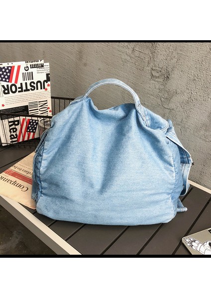 Denim Kanvas Çanta Far Tarzı Kadın Çanta Basit Düz Renk Öğrenci Tek Omuz Çapraz Çanta (Yurt Dışından) fırsatları