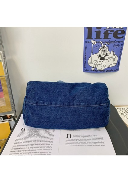 Denim Tuval Çanta Kadın Minimalist Gradyan Messenger Çanta Büyük Kapasiteli Omuz Çantası (Yurt Dışından) indirimleri