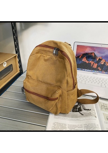Düz Renk Okul Çantası Kadın Retro Üniversite Öğrencisi Sırt Çantası Seyahat Yıkanmış Tuval Küçük Sırt Çantası (Yurt Dışından) fiyatları