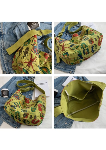 Gündelik Çapraz Çanta Kadın Retro Baskılı Kanvas Çanta Üniversite Öğrencileri Büyük Kapasiteli Tite Çanta Kadın Çantası (Yurt Dışından) fiyatları