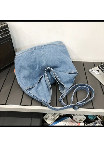 Denim Kanvas Çanta Kadın Omuz Çantası Retro Kolej Rahat Alışveriş Çantası Büyük Kapasiteli Sınıf Sırt Çantası (Yurt Dışından) fiyatları