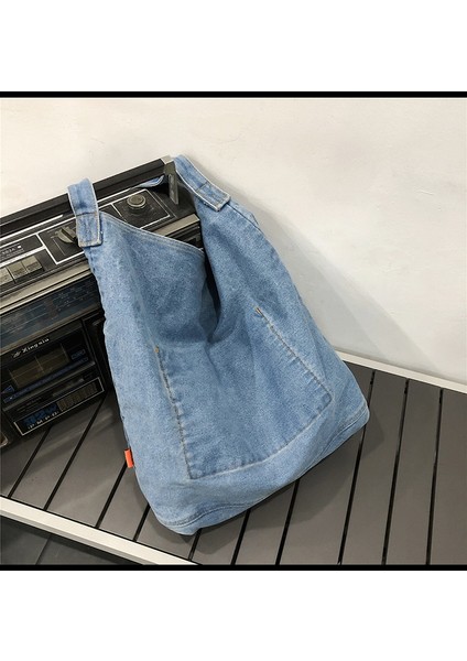Denim Kanvas Çanta Kadın Omuz Çantası Retro Kolej Rahat Alışveriş Çantası Büyük Kapasiteli Sınıf Sırt Çantası (Yurt Dışından) fırsatları