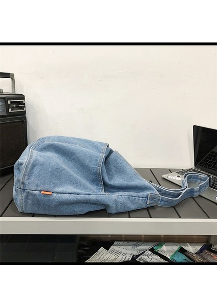 Denim Kanvas Çanta Kadın Omuz Çantası Retro Kolej Rahat Alışveriş Çantası Büyük Kapasiteli Sınıf Sırt Çantası (Yurt Dışından) indirimleri