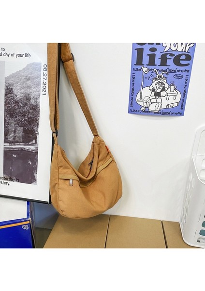 Kadın Yıkanmış Kanvas Çanta Moda Büyük Kapasiteli Alet Crossbody Çanta Edebi Omuz Çantası (Yurt Dışından) modelleri