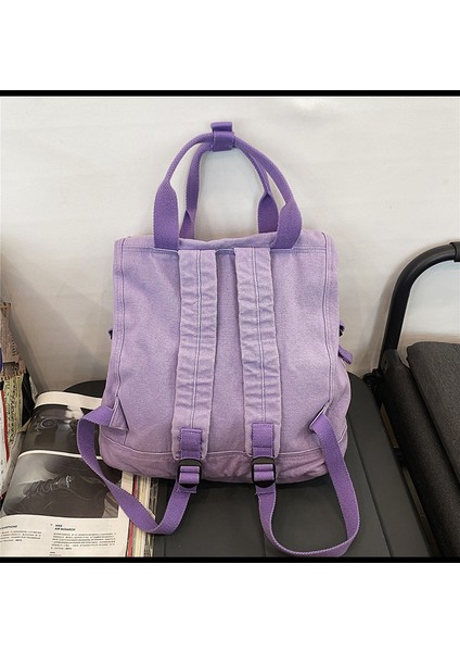 Schoolbag Kadın Düz Renk Büyük Kapasiteli Sırt Çantası Üniversite Öğrencisi Yıkanmış Sıkıntılı Kanvas Sırt Çantası (Yurt Dışından) indirimleri