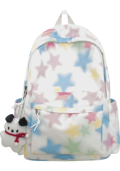 Boyalı Yıldız Sırt Çantası Kadın Ortaokul ve Lise Öğrenci Çantası Büyük Kapasiteli Naylon Rahat Sırt Çantası (Yurt Dışından)