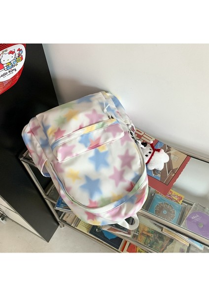 Boyalı Yıldız Sırt Çantası Kadın Ortaokul ve Lise Öğrenci Çantası Büyük Kapasiteli Naylon Rahat Sırt Çantası (Yurt Dışından) indirimleri