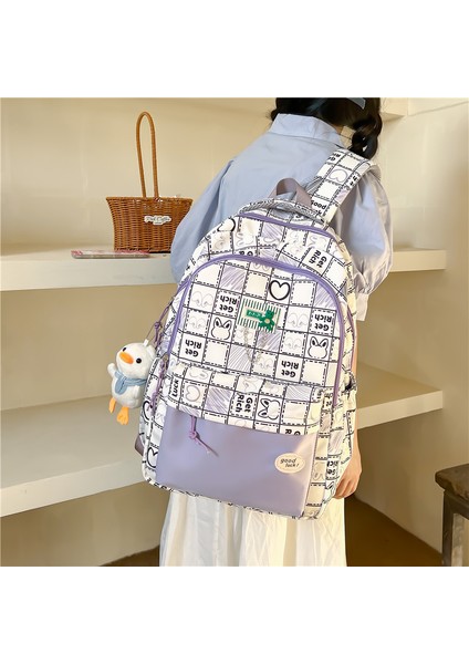 Kadın Orta ve Lise Öğrencileri Için Sevimli Grafiti Ekose Sırt Çantası Okul Çantası Rahat Naylon Büyük Kapasiteli Sırt Çantası (Yurt Dışından) fırsatları