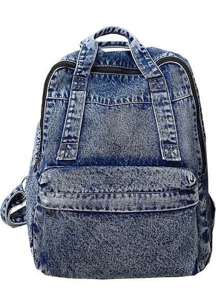 Yıkanmış Denim Okul Çantası Kadın Vintage Mori Tuval Sırt Çantası (Yurt Dışından)