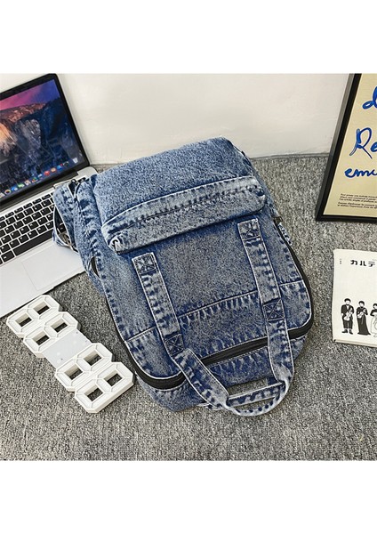 Yıkanmış Denim Okul Çantası Kadın Vintage Mori Tuval Sırt Çantası (Yurt Dışından) fiyatları