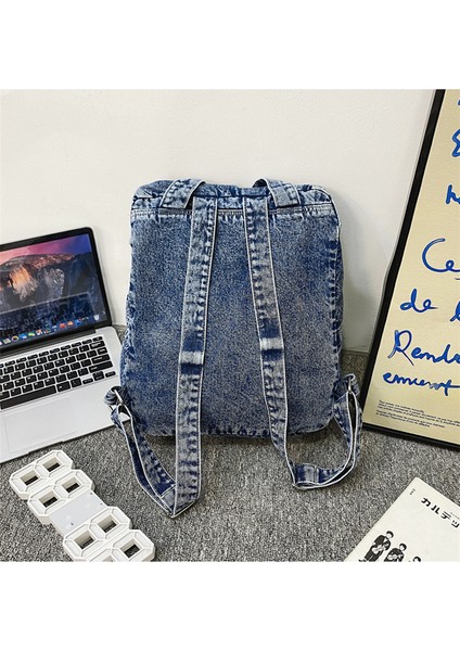 Yıkanmış Denim Okul Çantası Kadın Vintage Mori Tuval Sırt Çantası (Yurt Dışından) fırsatları