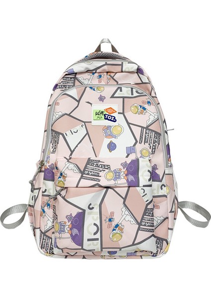 Karikatür Desenli Sırt Çantası, Kontrast Renkli Dikişler, Ortaokul ve Lise Öğrencisi Okul Çantası, Büyük Kapasiteli Günlük Sırt Çantası (Yurt Dışından)