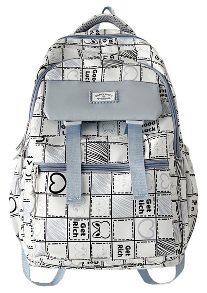 Orta ve Lise Öğrencileri Için Karikatür Baskılı Omuzlar Modaya Uygun Kontrast Ekose Okul Çantası Büyük Kapasiteli Rahat Sırt Çantası (Yurt Dışından)