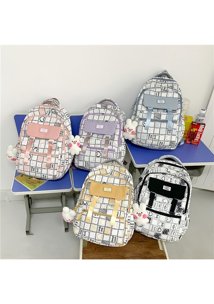 Orta ve Lise Öğrencileri Için Karikatür Baskılı Omuzlar Modaya Uygun Kontrast Ekose Okul Çantası Büyük Kapasiteli Rahat Sırt Çantası (Yurt Dışından) fiyatları