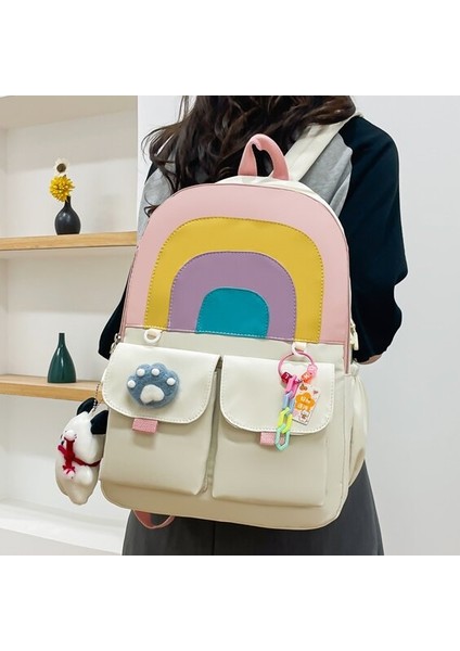 Sevimli Gökkuşağı Sırt Çantası Ortaokul Öğrencisi Okul Çantası Büyük Kapasiteli Rahat Sırt Çantası (Yurt Dışından) fiyatları