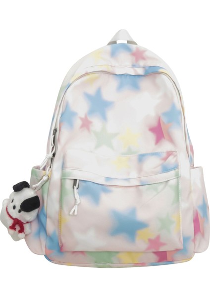 Boyalı Yıldız Sırt Çantası Kadın Ortaokul ve Lise Öğrenci Çantası Büyük Kapasiteli Naylon Rahat Sırt Çantası (Yurt Dışından)