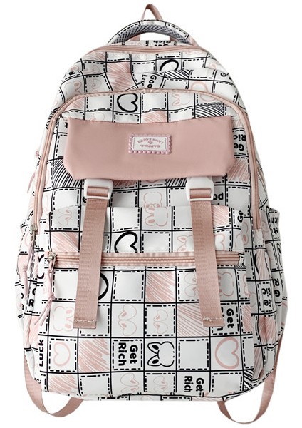 Orta ve Lise Öğrencileri Için Karikatür Baskılı Omuzlar Modaya Uygun Kontrast Ekose Okul Çantası Büyük Kapasiteli Rahat Sırt Çantası (Yurt Dışından)