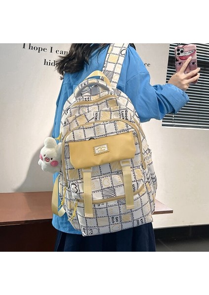 Orta ve Lise Öğrencileri Için Karikatür Baskılı Omuzlar Modaya Uygun Kontrast Ekose Okul Çantası Büyük Kapasiteli Rahat Sırt Çantası (Yurt Dışından) modelleri