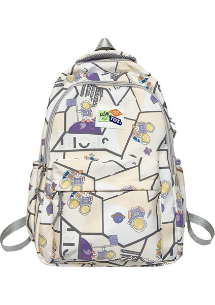 Karikatür Desenli Sırt Çantası, Kontrast Renkli Dikişler, Ortaokul ve Lise Öğrencisi Okul Çantası, Büyük Kapasiteli Günlük Sırt Çantası (Yurt Dışından)