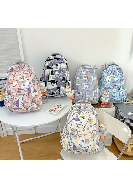 Karikatür Desenli Sırt Çantası, Kontrast Renkli Dikişler, Ortaokul ve Lise Öğrencisi Okul Çantası, Büyük Kapasiteli Günlük Sırt Çantası (Yurt Dışından) fiyatları