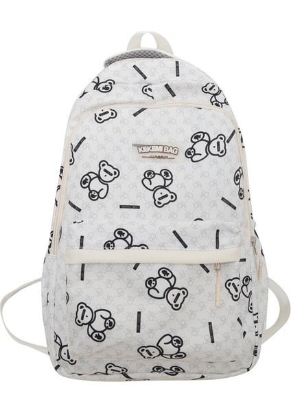 Minimalist Sırt Çantası Sevimli Ayı Baskı Ortaokul Lise Öğrencileri Büyük Kapasiteli Eğlence Okul Çantası (Yurt Dışından)