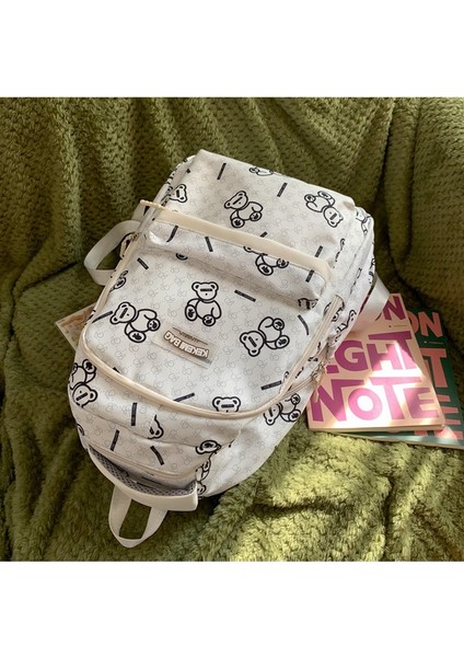 Minimalist Sırt Çantası Sevimli Ayı Baskı Ortaokul Lise Öğrencileri Büyük Kapasiteli Eğlence Okul Çantası (Yurt Dışından) indirimleri