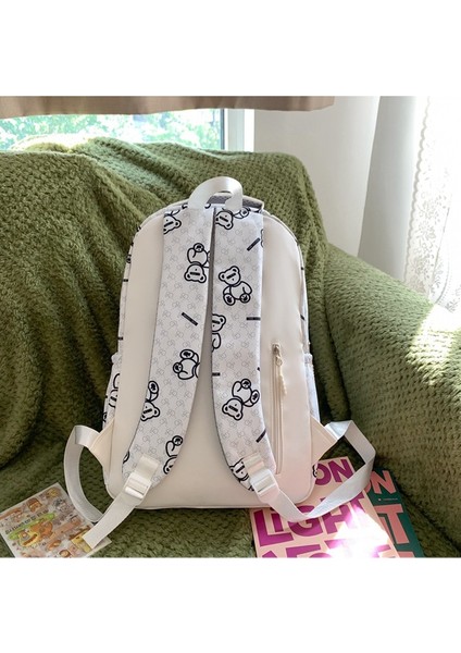 Minimalist Sırt Çantası Sevimli Ayı Baskı Ortaokul Lise Öğrencileri Büyük Kapasiteli Eğlence Okul Çantası (Yurt Dışından) modelleri