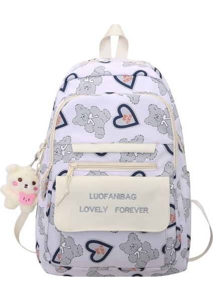 Graffiti Sevimli Ayı Sırt Çantası Kadın Ortaokul ve Lise Öğrencisi Okul Çantası Büyük Kapasiteli Sırt Çantası (Yurt Dışından)