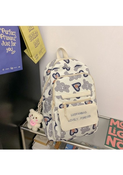 Graffiti Sevimli Ayı Sırt Çantası Kadın Ortaokul ve Lise Öğrencisi Okul Çantası Büyük Kapasiteli Sırt Çantası (Yurt Dışından) modelleri