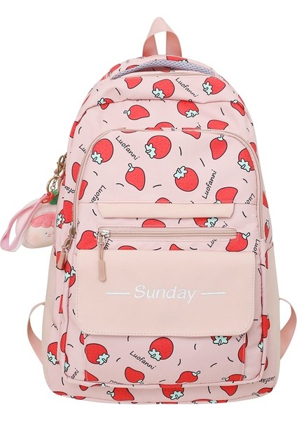Sevimli ve Tatlı Sırt Çantası, Küçük Çilek Desenli, Ilkokul ve Ortaokul Kız Okul Çantası, Büyük Kapasiteli Sırt Çantası (Yurt Dışından)