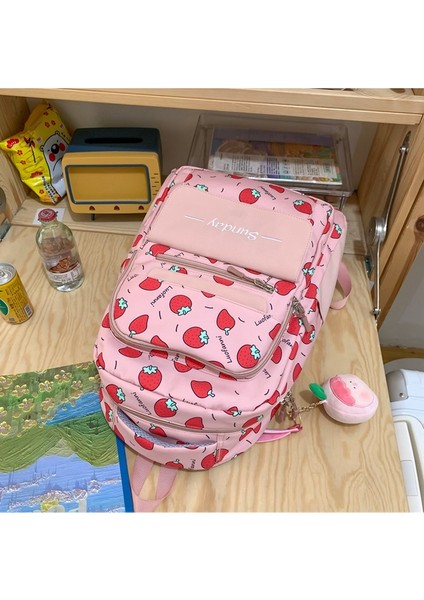 Sevimli ve Tatlı Sırt Çantası, Küçük Çilek Desenli, Ilkokul ve Ortaokul Kız Okul Çantası, Büyük Kapasiteli Sırt Çantası (Yurt Dışından) indirimleri