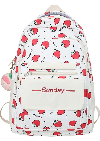 Sevimli ve Tatlı Sırt Çantası, Küçük Çilek Desenli, Ilkokul ve Ortaokul Kız Okul Çantası, Büyük Kapasiteli Sırt Çantası (Yurt Dışından)