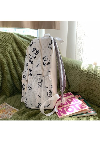 Minimalist Sırt Çantası Sevimli Ayı Baskı Ortaokul Lise Öğrencileri Büyük Kapasiteli Eğlence Okul Çantası (Yurt Dışından) fiyatları