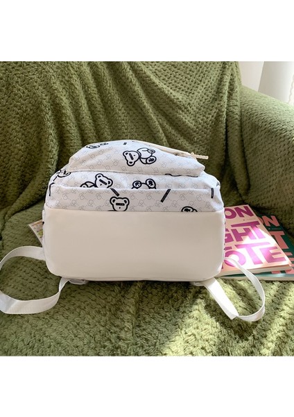 Minimalist Sırt Çantası Sevimli Ayı Baskı Ortaokul Lise Öğrencileri Büyük Kapasiteli Eğlence Okul Çantası (Yurt Dışından) fırsatları