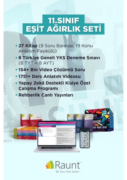 11. Sınıf Eşit Ağırlık (26 Kitap Mobil / Web) Yapay Zekalı Üniversiteye Hazırlık Seti