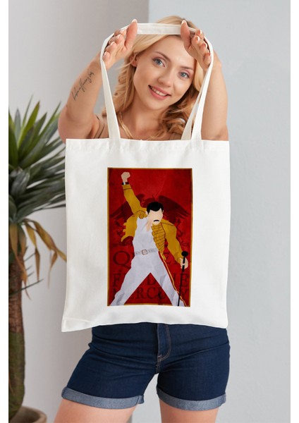 Freddie Mercury Queen Model Baskılı Günlük Kullanım Özel Baskı Bez Omuz Çantası Hediyelik Tote Bag