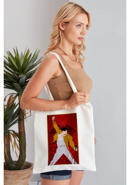 Freddie Mercury Queen Model Baskılı Günlük Kullanım Özel Baskı Bez Omuz Çantası Hediyelik Tote Bag