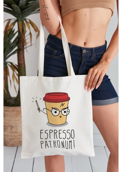 Espresso Patronum! Model Baskılı Günlük Kullanım Özel Baskı Bez Omuz Çantası Hediyelik Tote Bag
